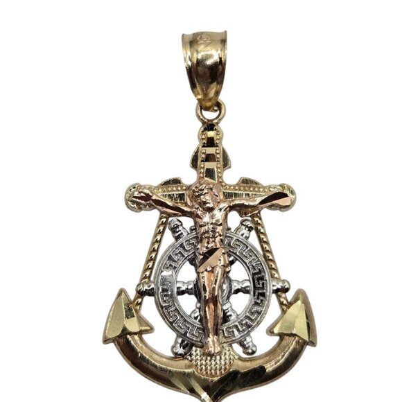 14K Tri-tone Anchor Crucifix Pendant